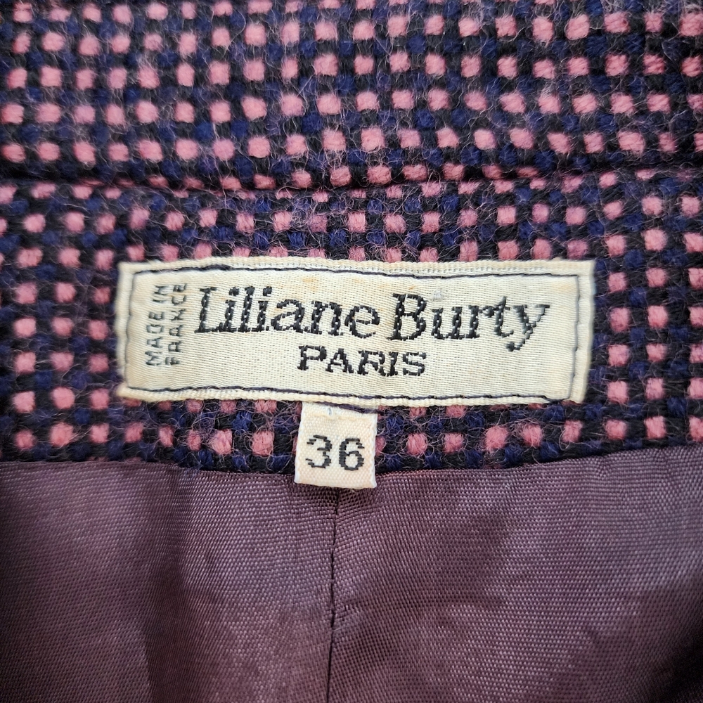 Lillliane Burty Paris Two Piece Wool Pink & Blue Check Blazer & Skirt Set - Picture 3 of 15